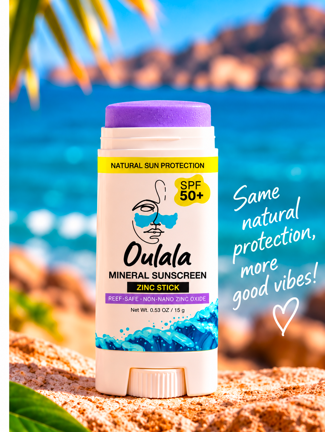 Oulala Mineral Sunscreen Zinc Stick SPF 50+ — broad-spectrum mineral SPF 50 protection for everyday adventures